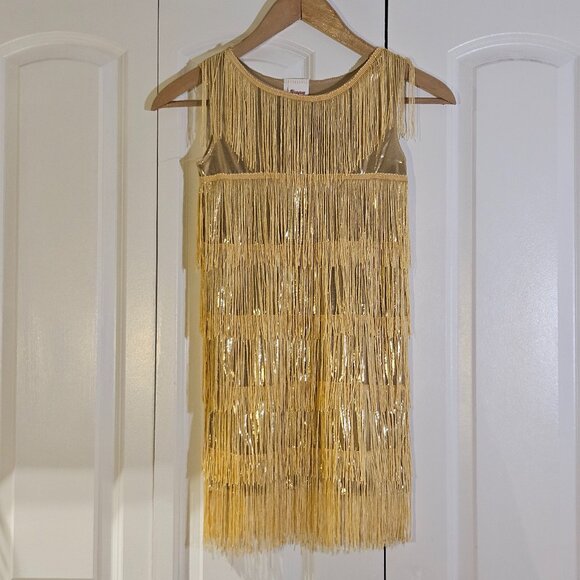 Flapper Dress Girls Size M (7-9) Gold Halloween New Years Eve Play Costume 1920s - Picture 1 of 7